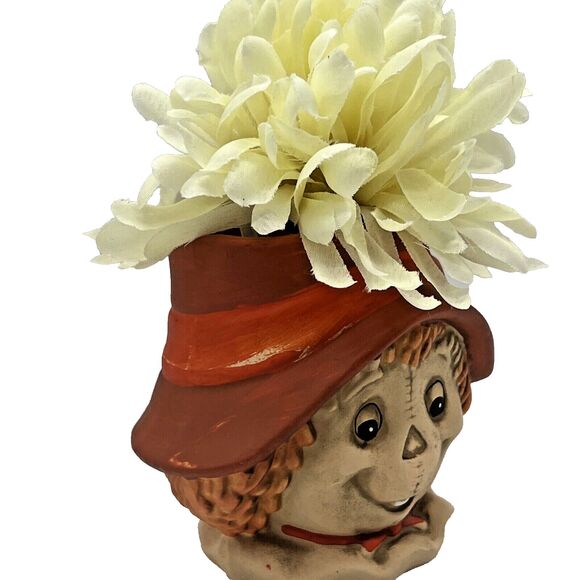 Vtg 1989 Lefton Halloween Scarecrow Ceramic Candle Holder Head Vase Fall Autumn - Picture 16 of 16